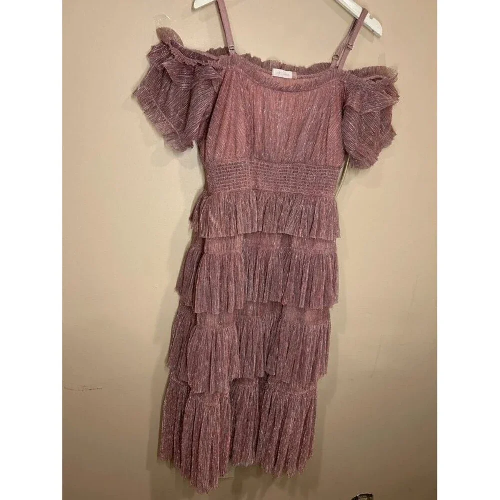 New Joce and Roe Women's XL Edie Pink Sparkle Tiered Party Cocktail Dress